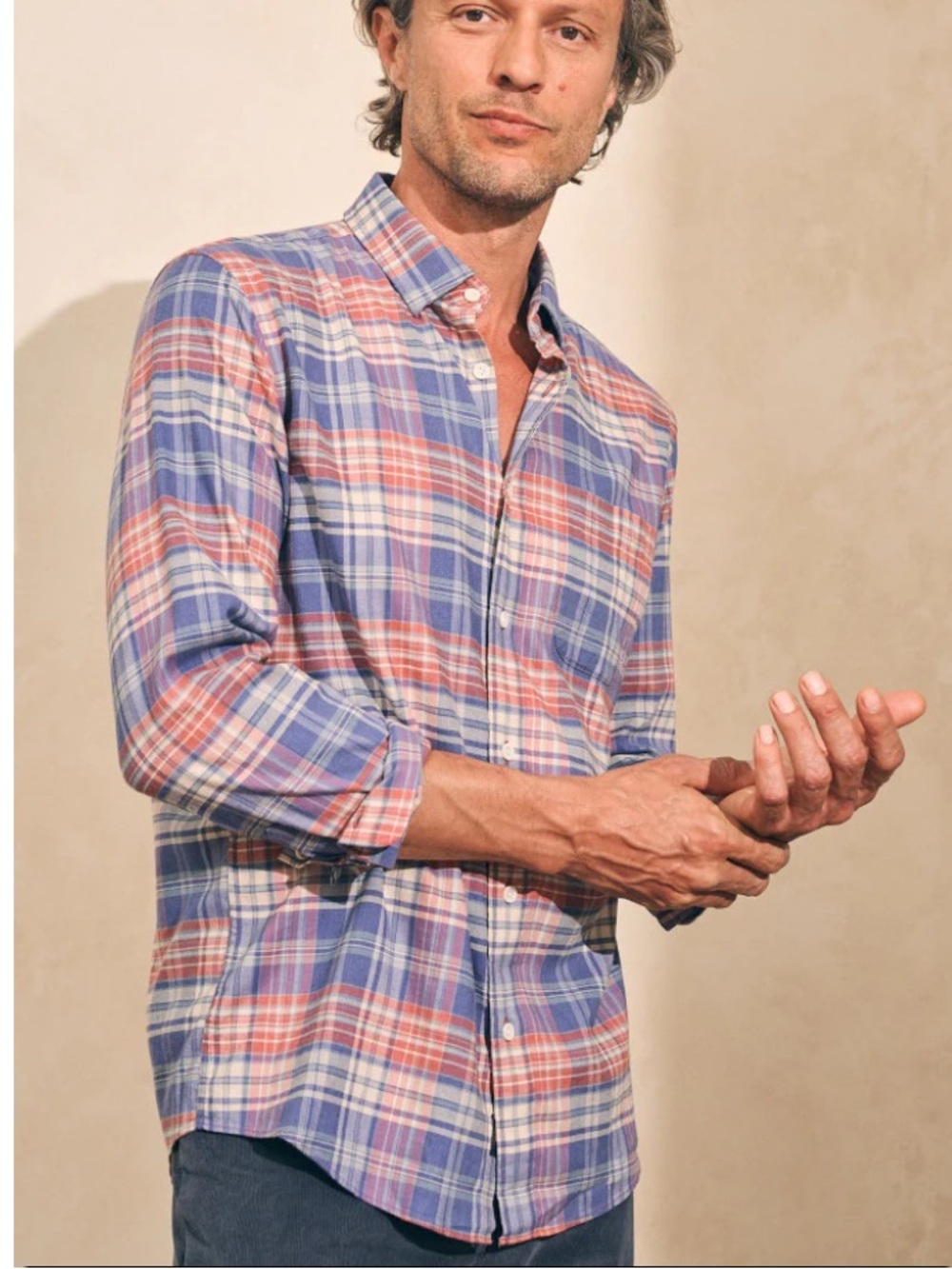 Faherty The All Time Shirt in Autumn Plaid L large button front cotton classic